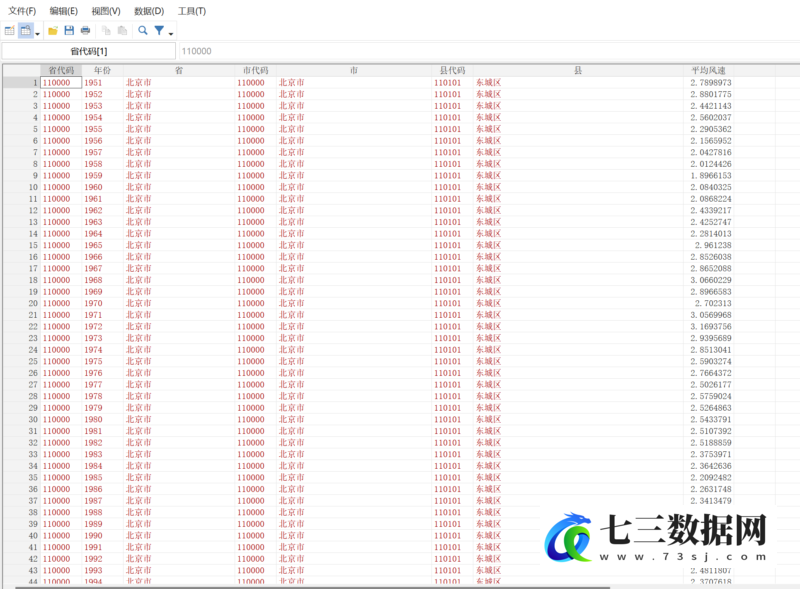 1951-2024年中国各区县平均风速数据-七三数据网