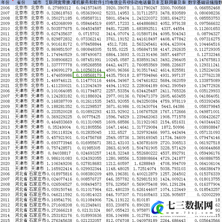 2006-2021年地级市-数字基础设施评价指标体系数据-七三数据网