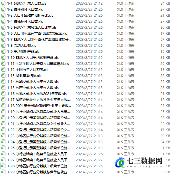2022年中国人口与就业统计年鉴excel电子版数据-七三数据网