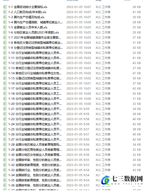 2022年中国劳动统计年鉴Excel版数据-七三数据网