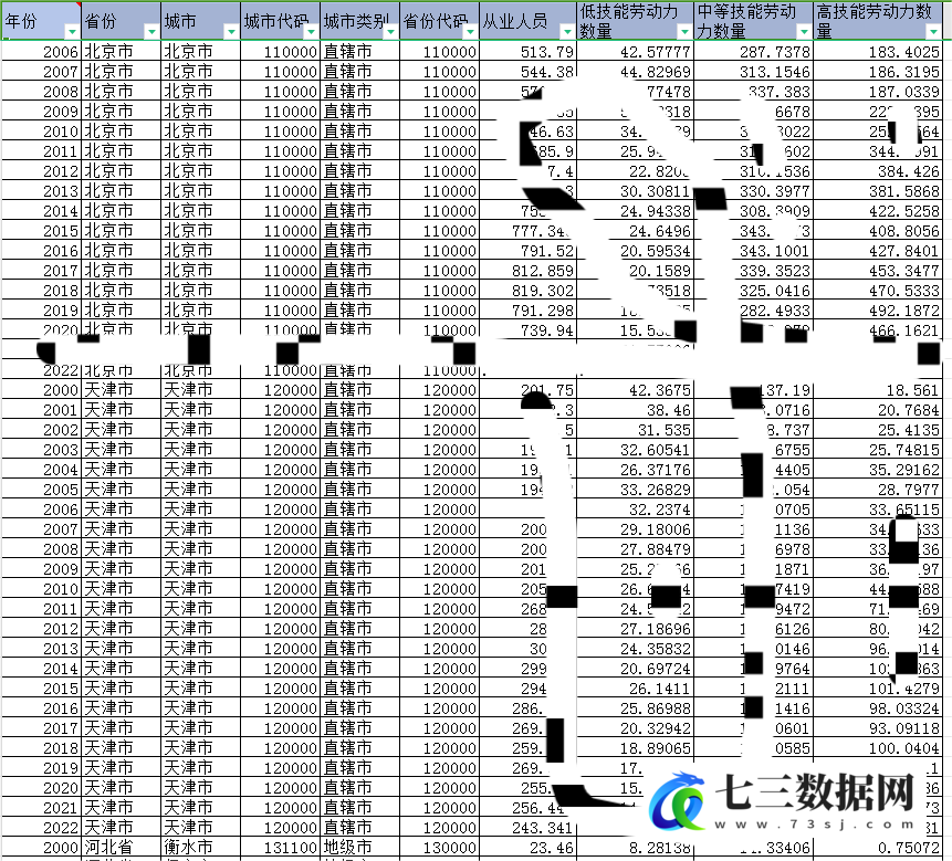 2000-2022年地级市-就业人员技能、就业学历结构数据-七三数据网