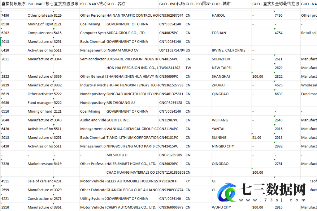 2008-2023年海外子公司财务数据-七三数据网