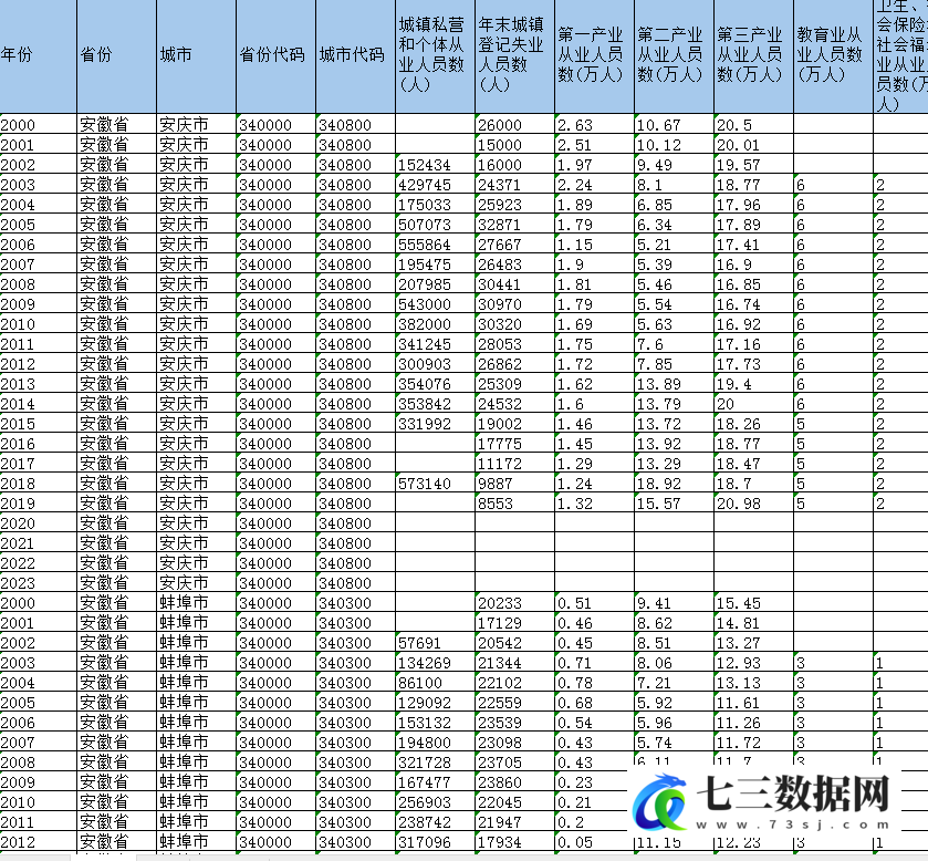 2000-2023年地级市-就业市场情况数据-七三数据网