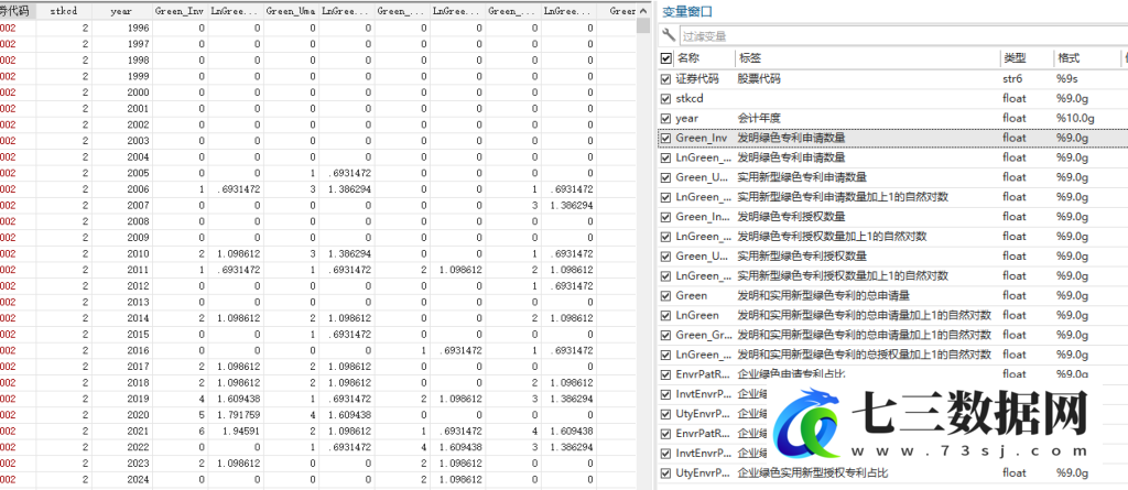 1992-2024年上市公司绿色创新指标数据-七三数据网