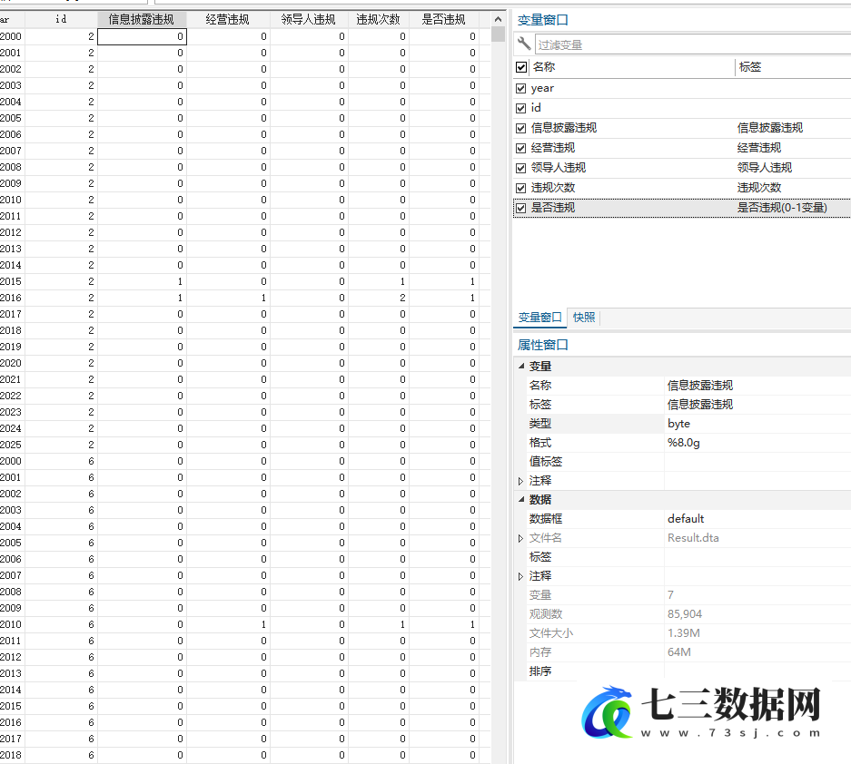 2000-2025年企业违规次数经营违规信息披露违规数据-七三数据网